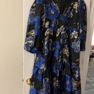 SISTER JANE XL Jacquard Black/Blue/Gold dress